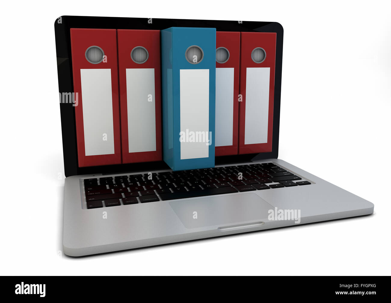 render of a computer with folders in the screen Stock Photo