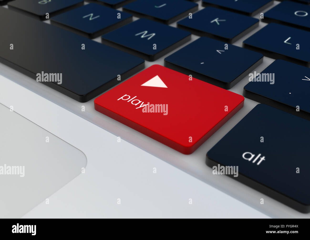 render of play button on a keyboard Stock Photo