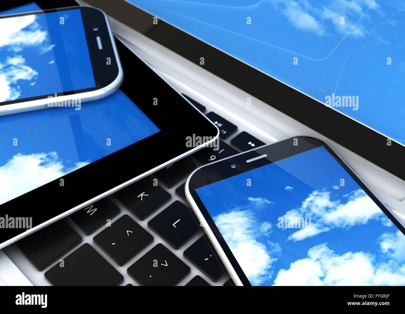 close up view of laptop, tablet and smartphone Stock Photo