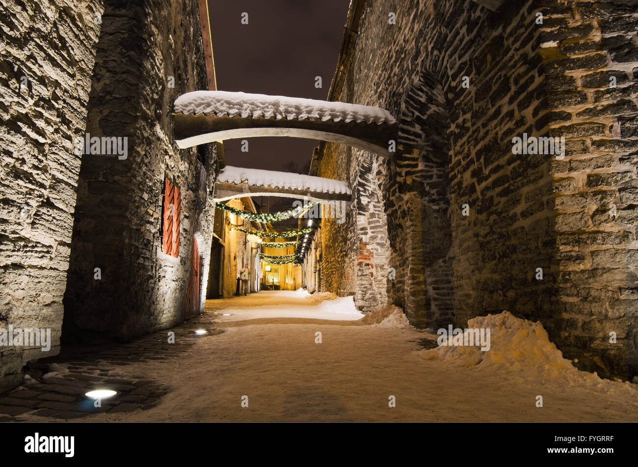The streets of Old Tallinn decorated to Christmas Stock Photo