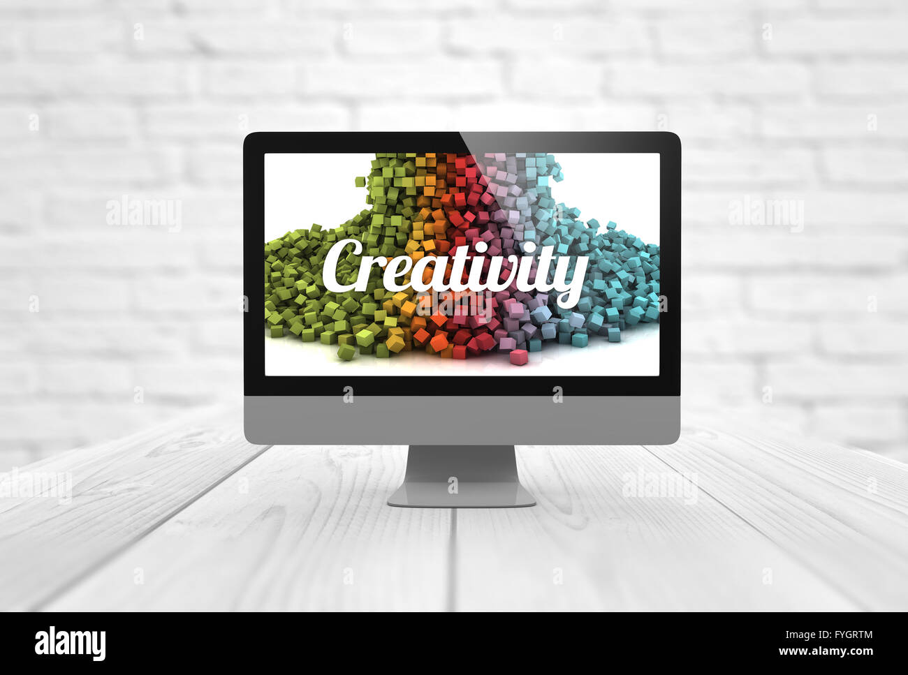 creativity concept: computer digital generated with colorful pixels on the screen. All screen graphics are made up. Stock Photo