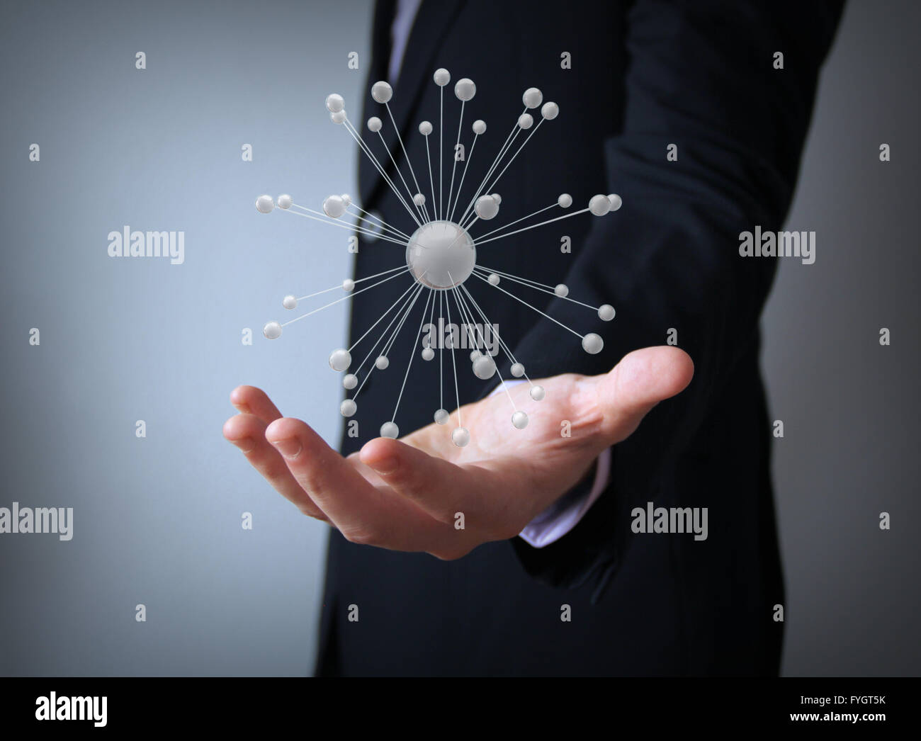 digital concept: tied structure over businessman han Stock Photo