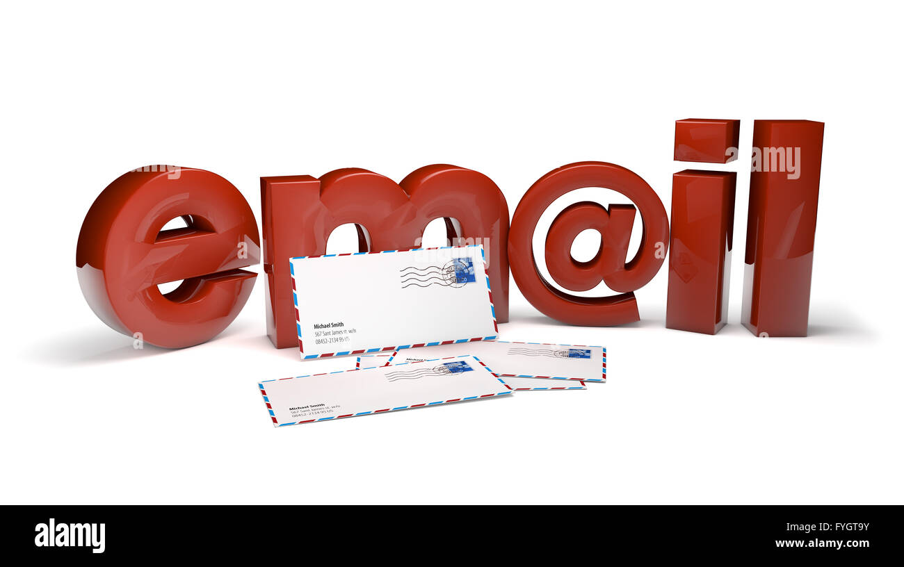 render of the text email and envelopes Stock Photo