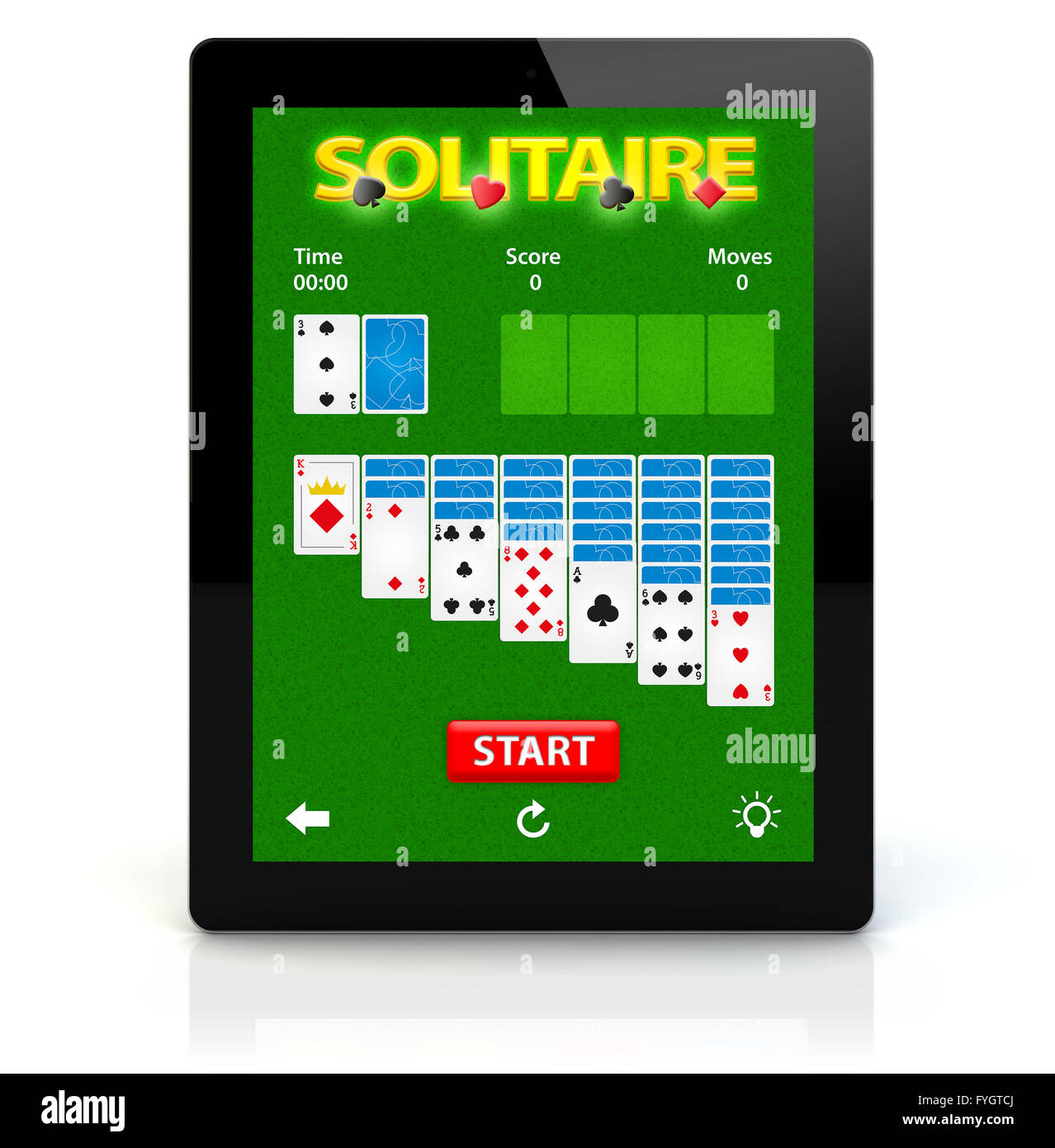 Render of a tablet pc with solitaire app on the screen. All graphics are made up Stock Photo