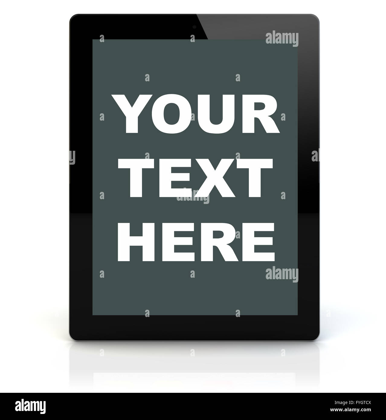 render of a tablet pc with your text here on the screen. Screen graphics are made up. Stock Photo