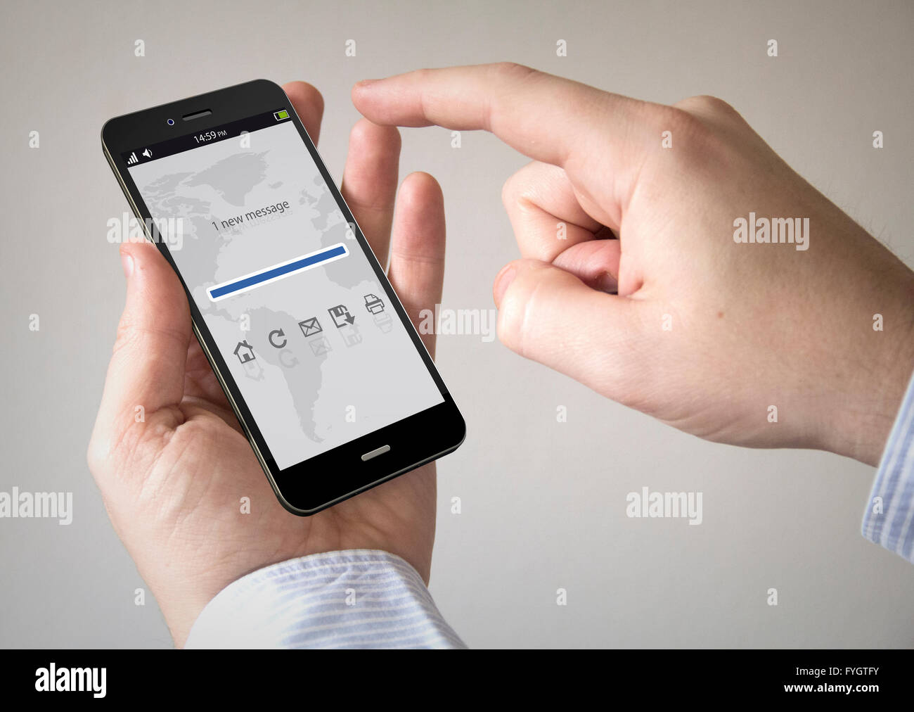 Close up of man using mobile smart phone with mail app Stock Photo - Alamy