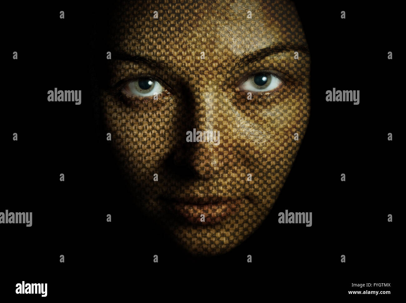 Dark Portrait of Woman with Textured Face Skin Stock Photo - Alamy