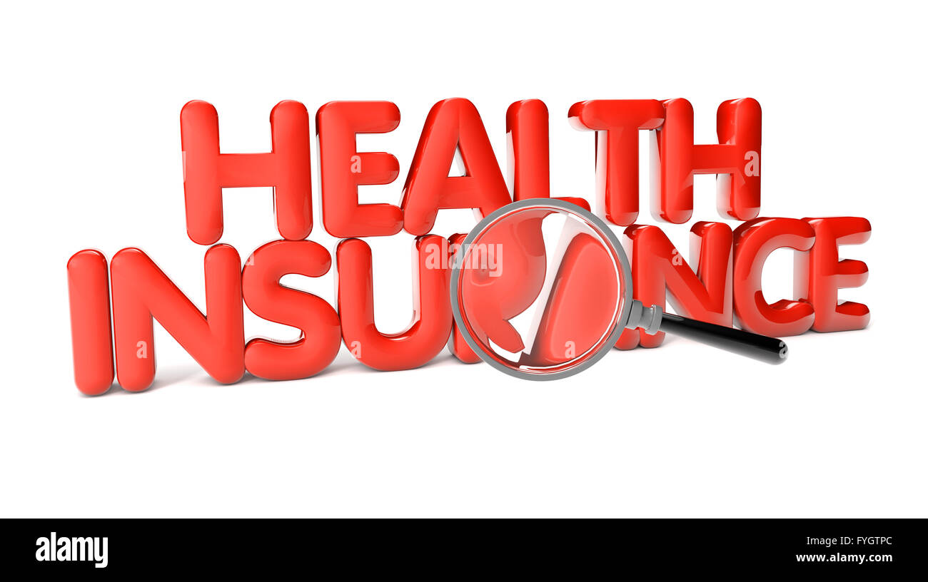 health insurance text with magnifying glass isolated on white background Stock Photo