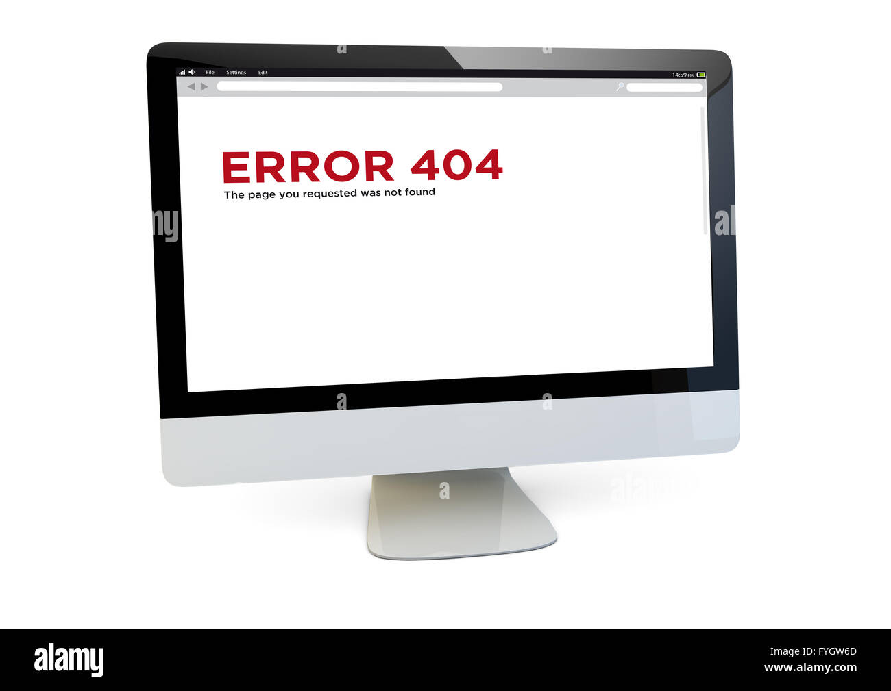 error concept: render of a computer with error on the screen isolated Stock Photo