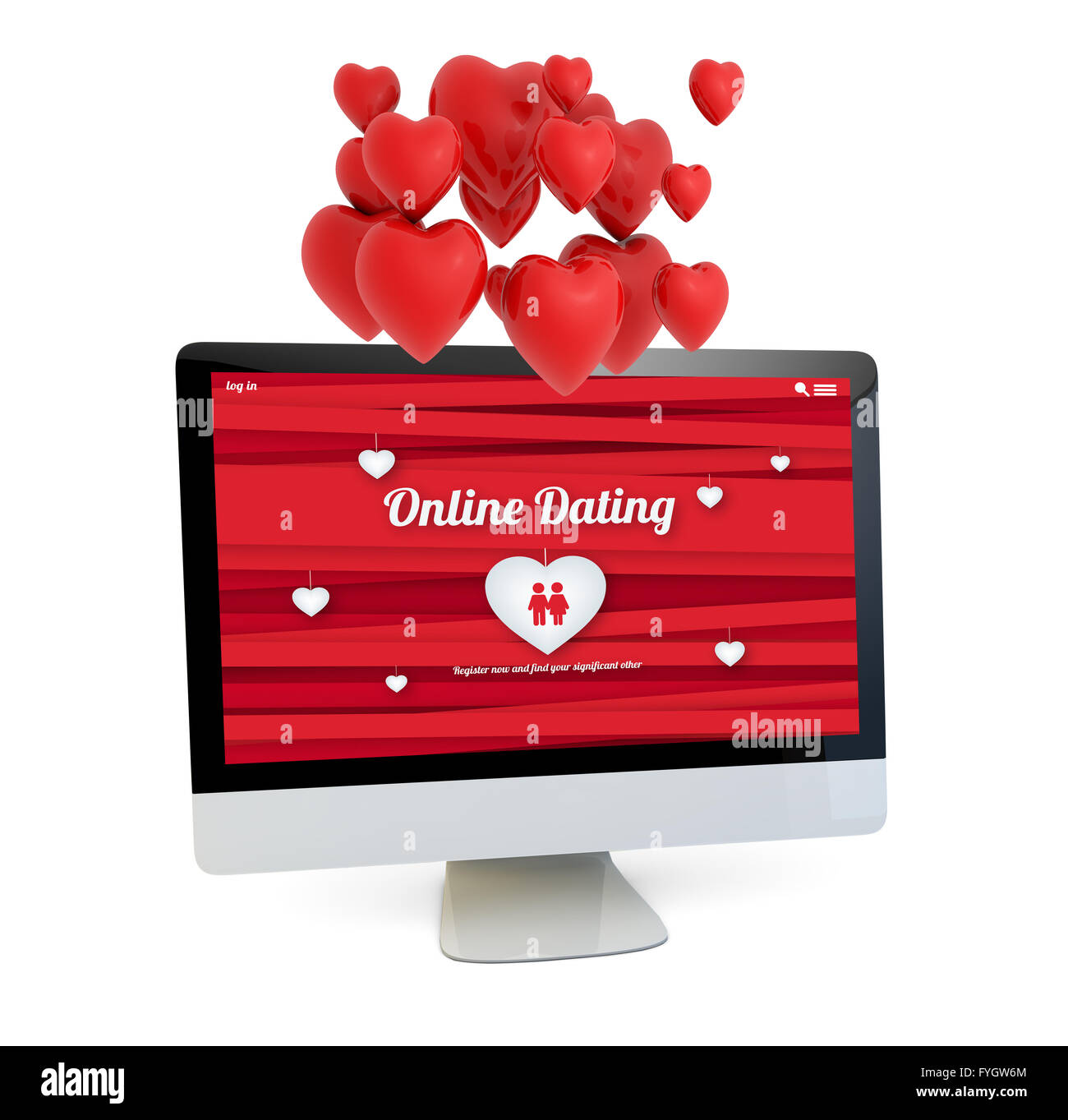 modern online dating concept: render of a computer with online dating website on the screen isolated. Screen graphics are made u Stock Photo