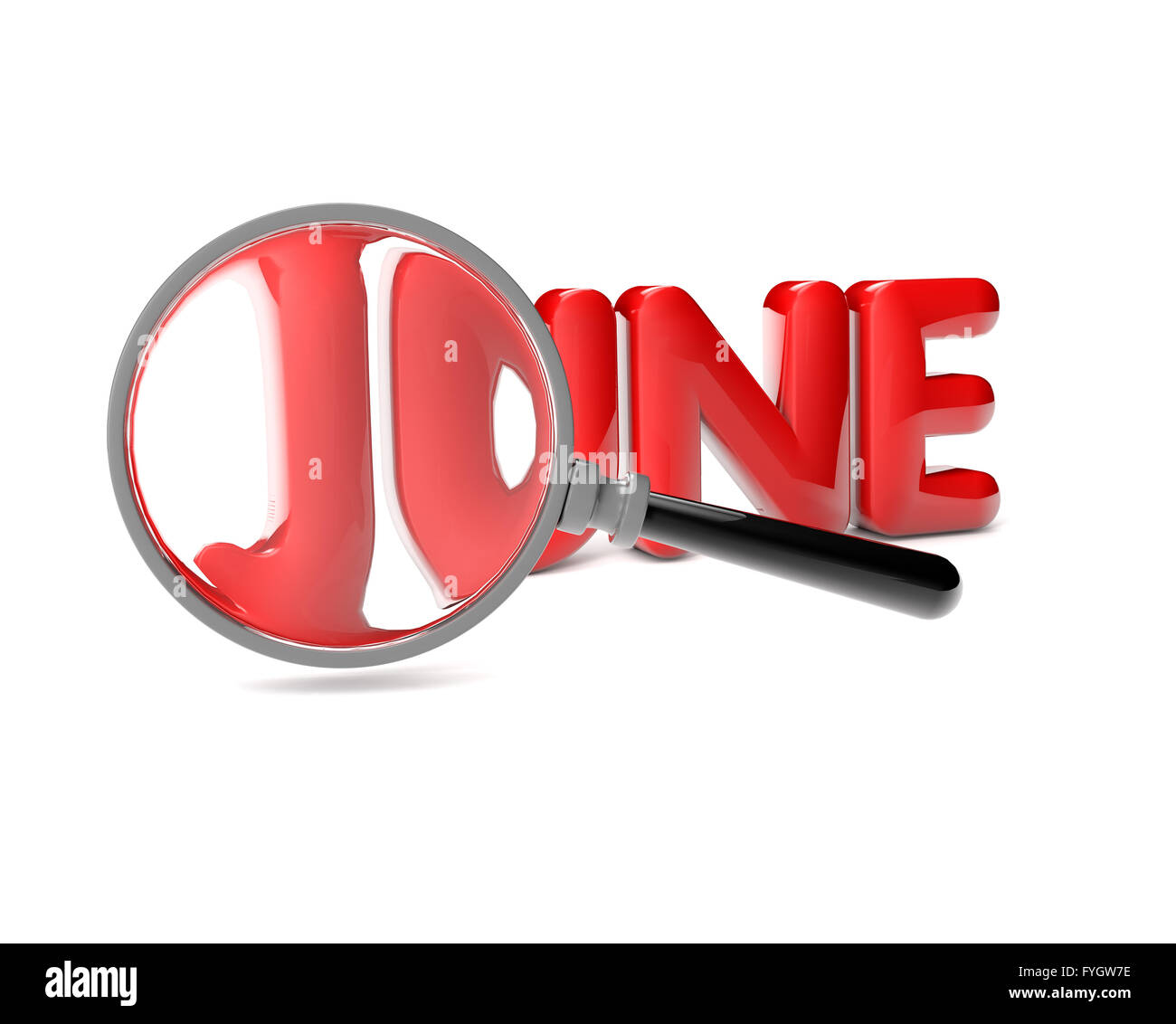 render of a magnifying glass analyzing june Stock Photo