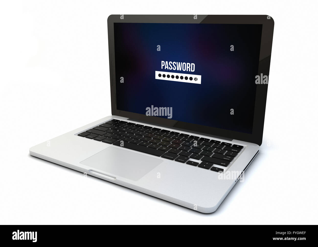 render of an isolated 3d generated computer with password on the screen ...