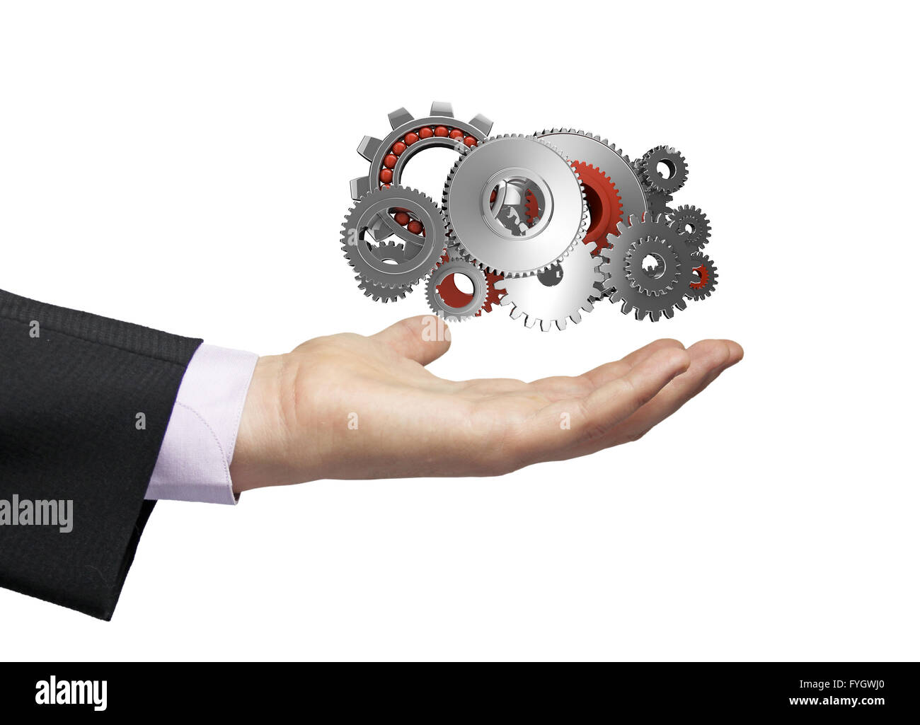 gears over a businessman hand, progress concept Stock Photo