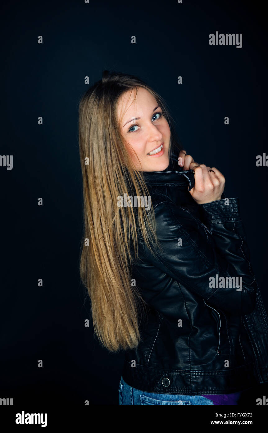 happy woman with a long hair. studio shot Stock Photo