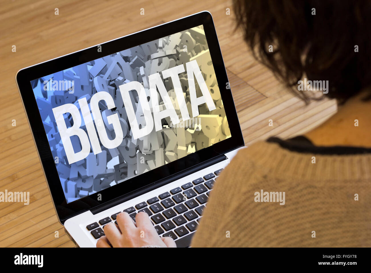 technology concept: big data on a laptop screen. Screen graphics are made up. Stock Photo