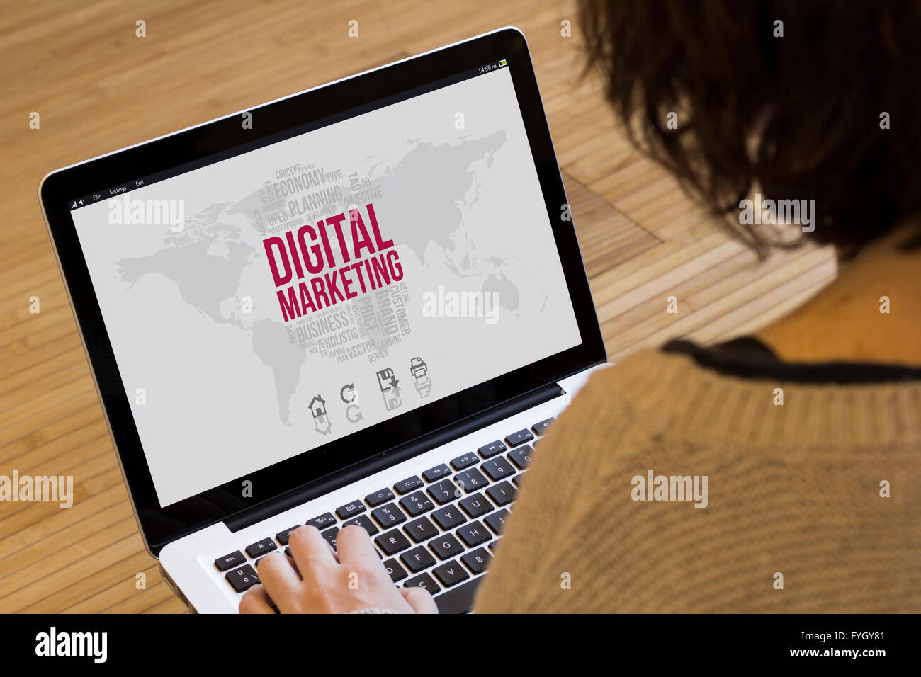 digital marketing concept: digital computer generated interface on a laptop screen Stock Photo