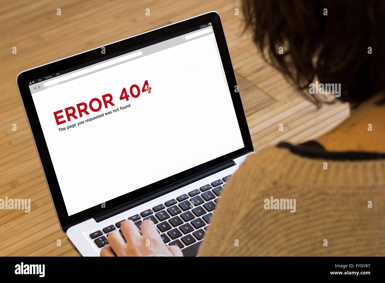 internet concept: error 404 on a laptop screen. Screen graphics are made up. Stock Photo