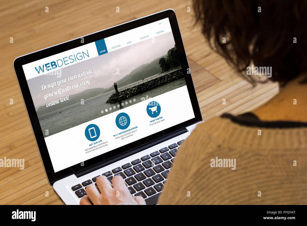 marketing online concept: marketing online on a laptop screen. Screen graphics are made up. Stock Photo