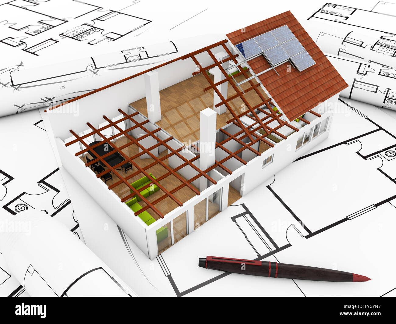architecture model over technical plots Stock Photo