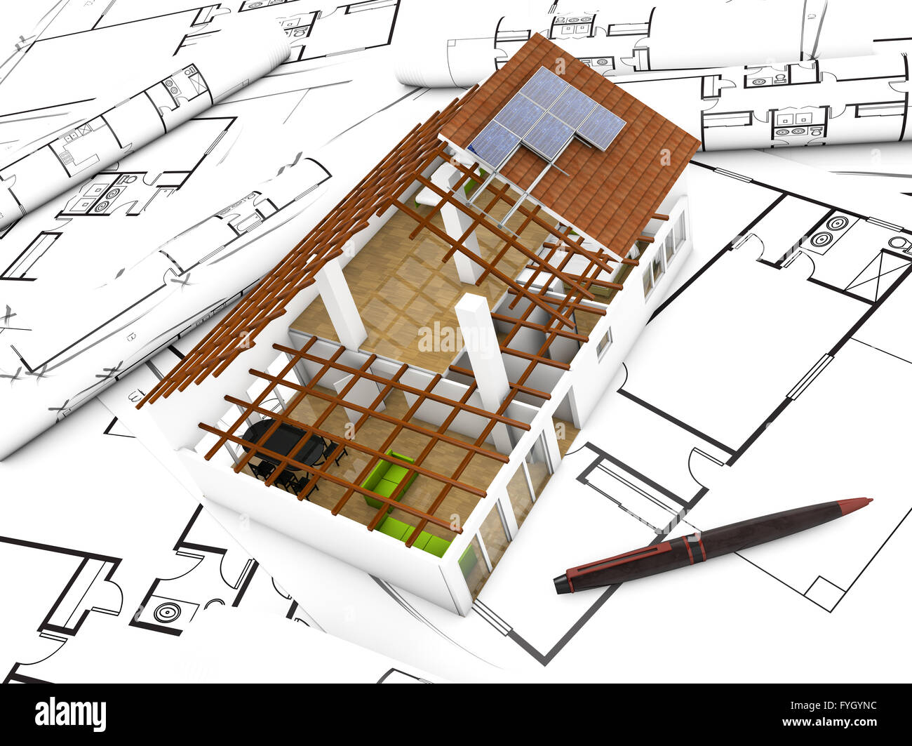 3d render of a house over plots Stock Photo