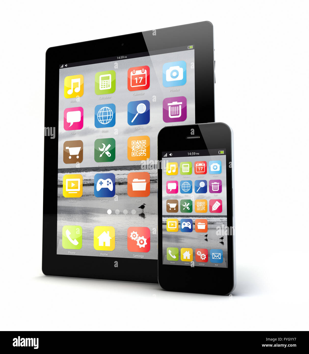 render of smart phone and a tablet pc Stock Photo