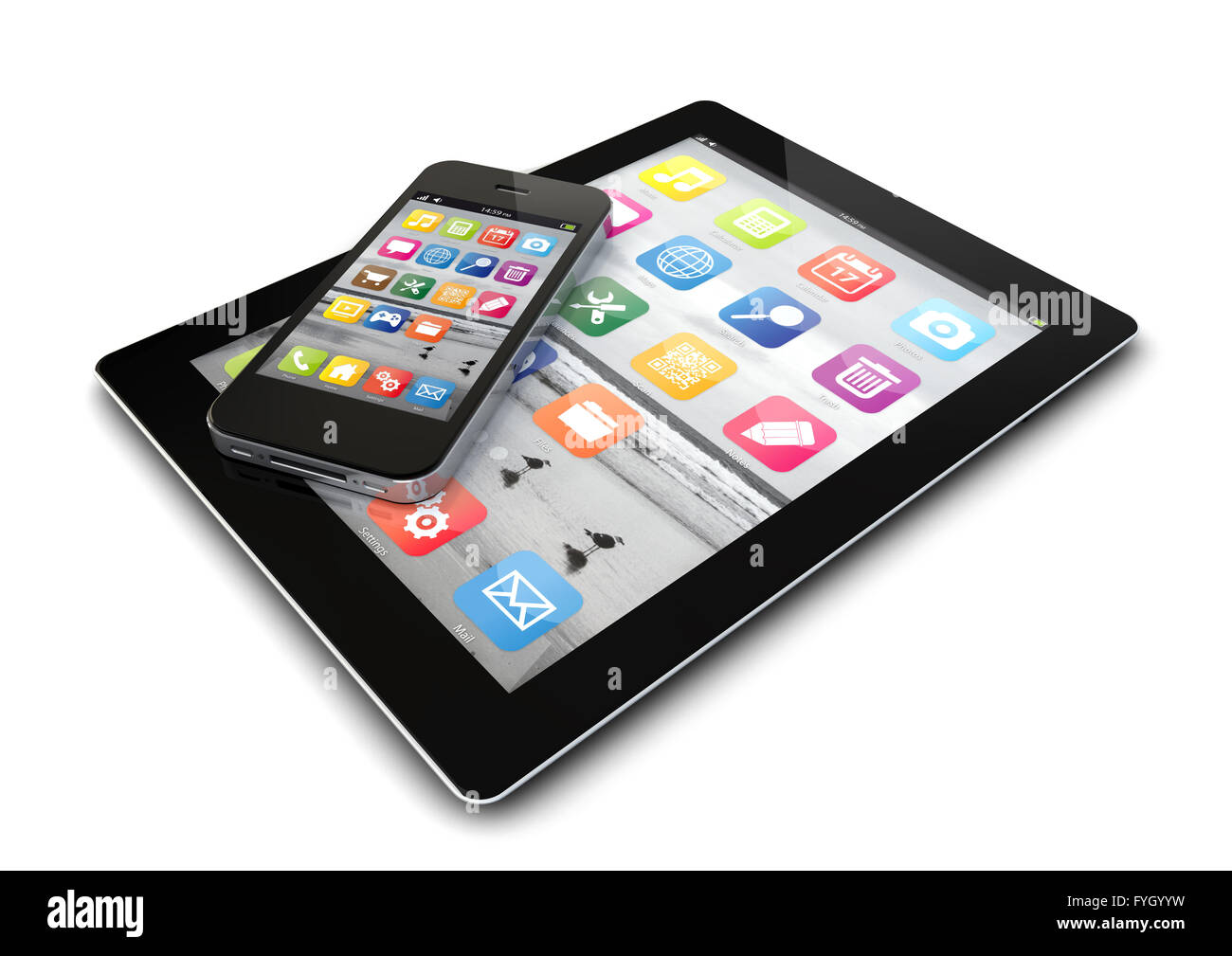 render of an smartphone and a tablet pc Stock Photo