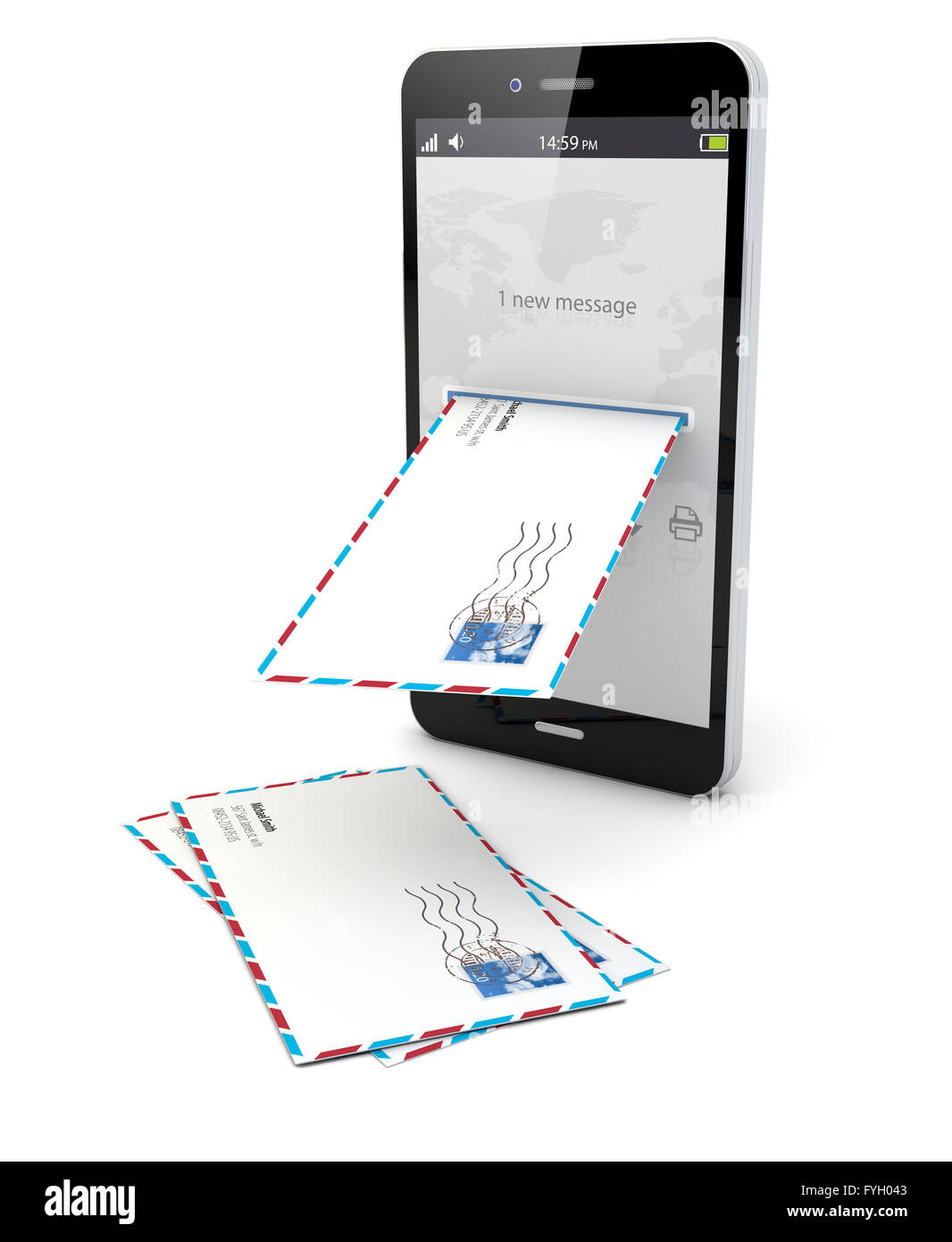 render of smartphone receiving mail Stock Photo