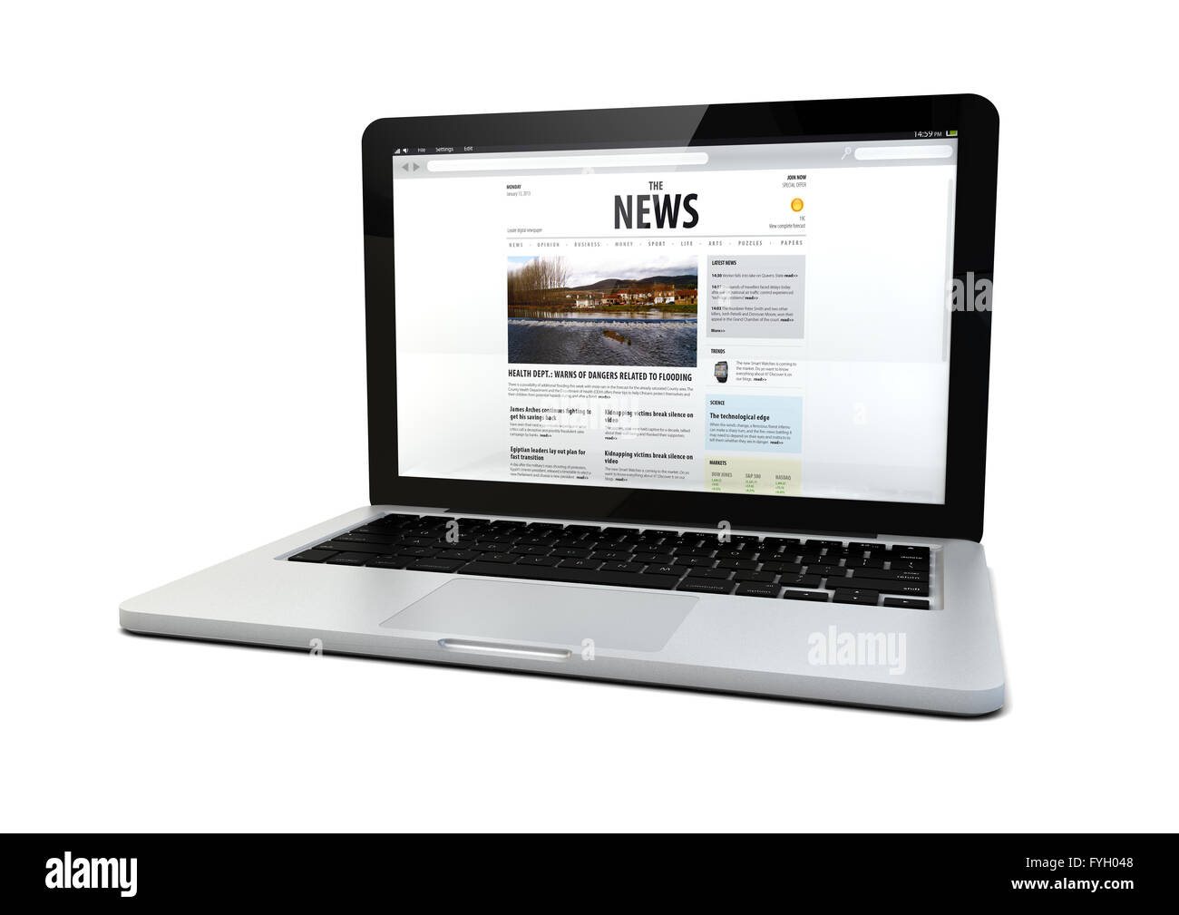 laptop computer with a news page on the screen Stock Photo