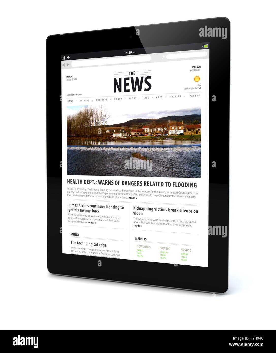tablet render with a news page on the screen Stock Photo
