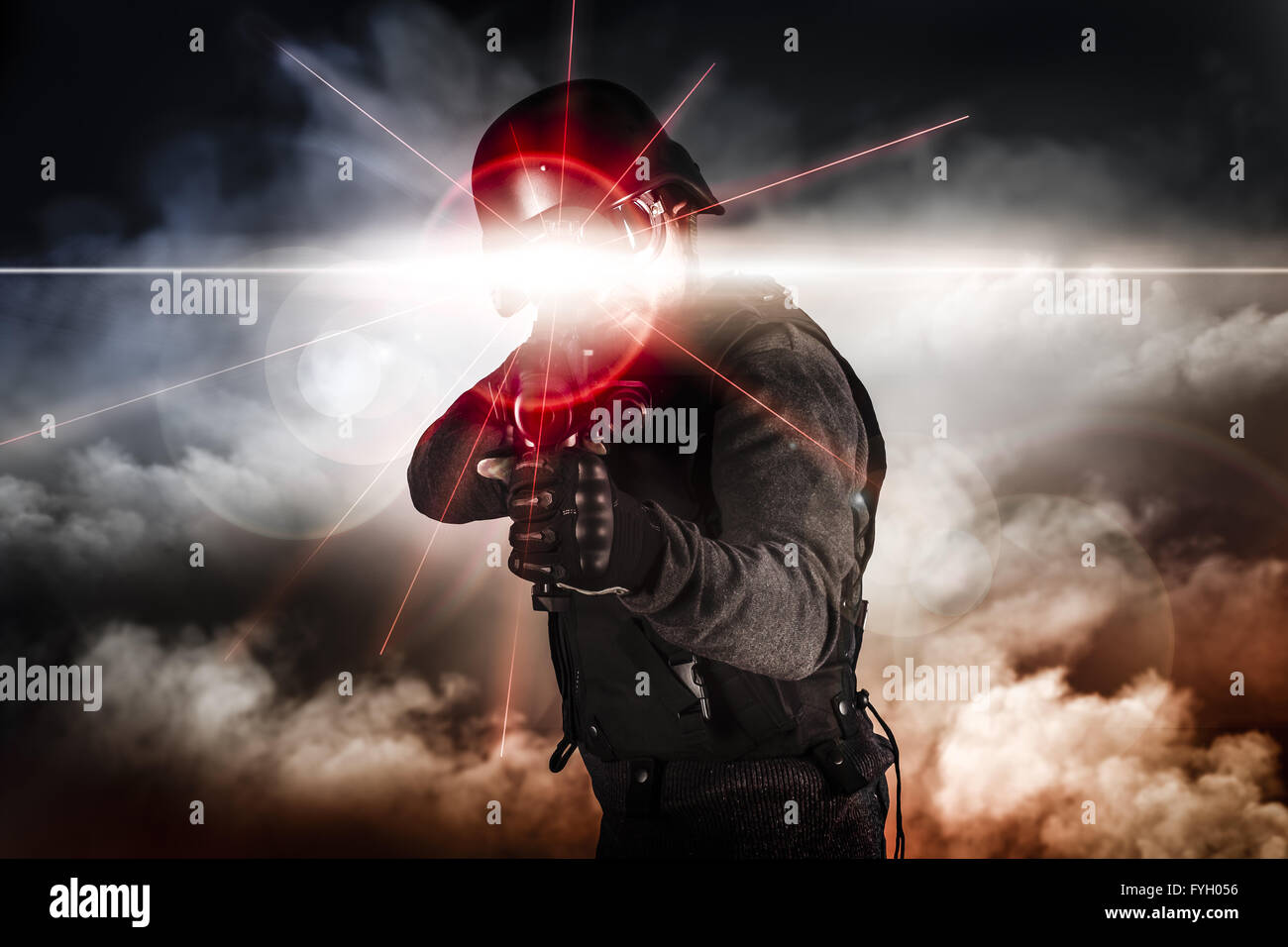 Soldier aiming assault rifle laser sight Stock Photo Alamy