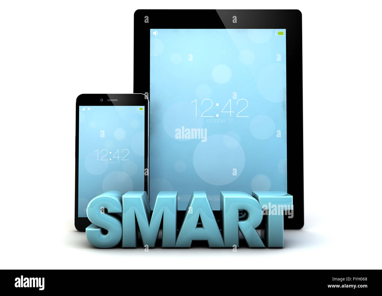tablet, phone and the word smart Stock Photo