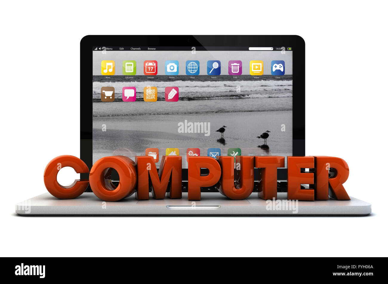 render of a laptop with the text computer Stock Photo