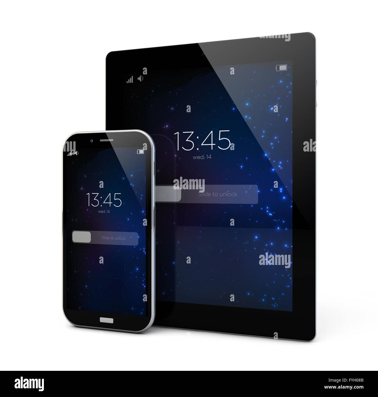render of locked smartphone and tablet Stock Photo