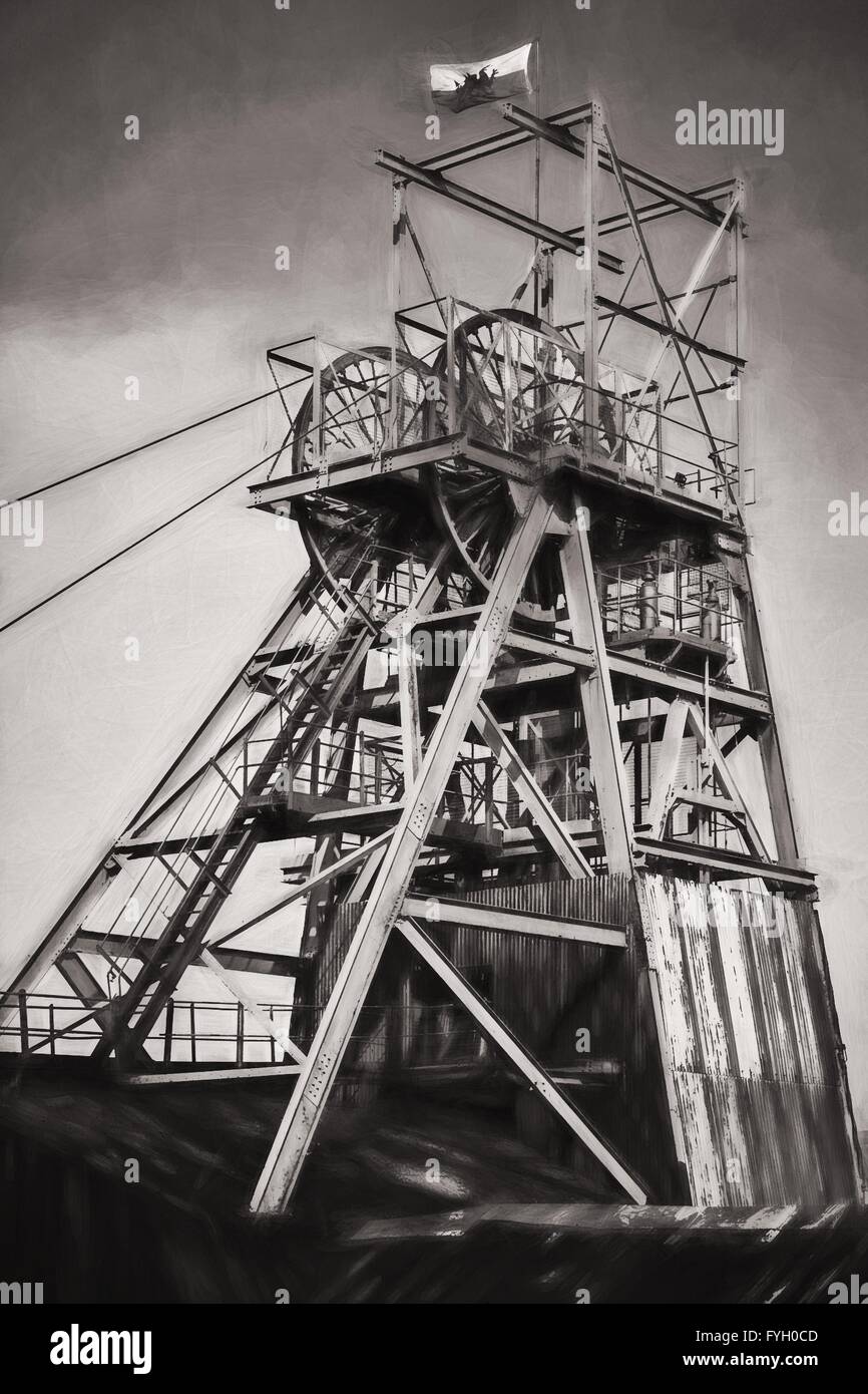 The old winding wheel at Big Pit National Coal Museum in Blaenavon, South Wales. Stock Photo