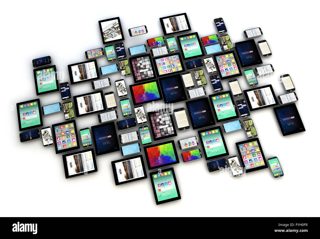 render of a collection of smartphones and tablets with different ...