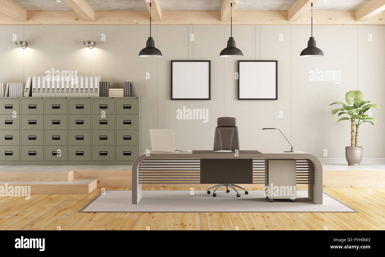 Two levels contemporary office with filing , modern desk and