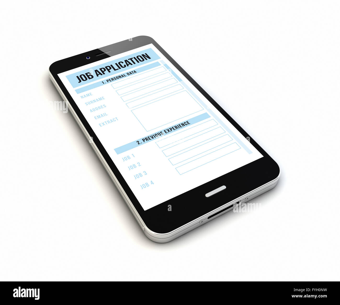 render of an original smartphone with job application on the screen Stock Photo