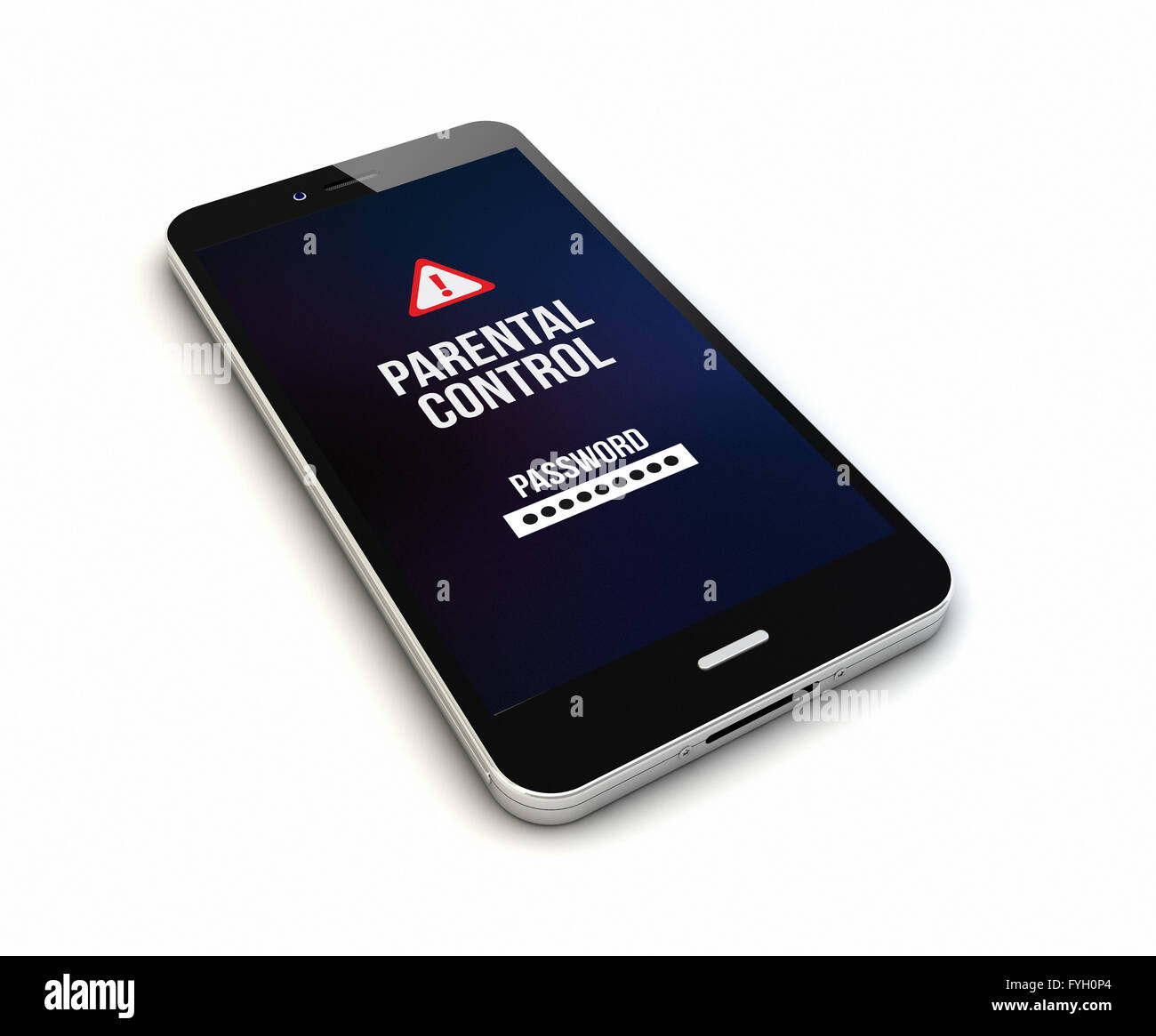 render of an original smartphone with parental control on the screen. Screen graphics are made up. Stock Photo