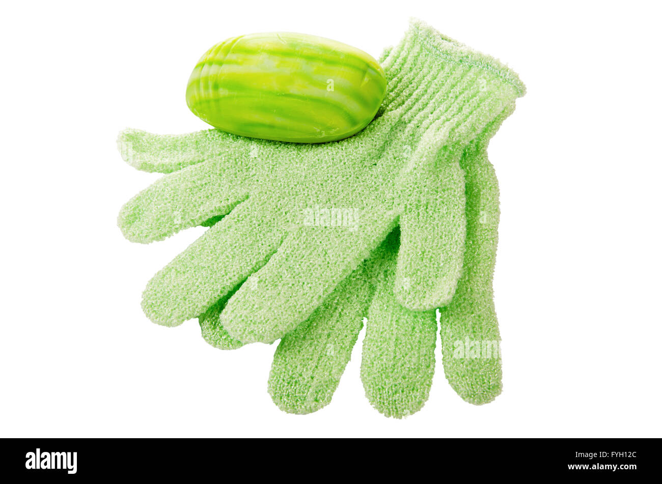 Gloves for massage and soap, is isolated on white Stock Photo