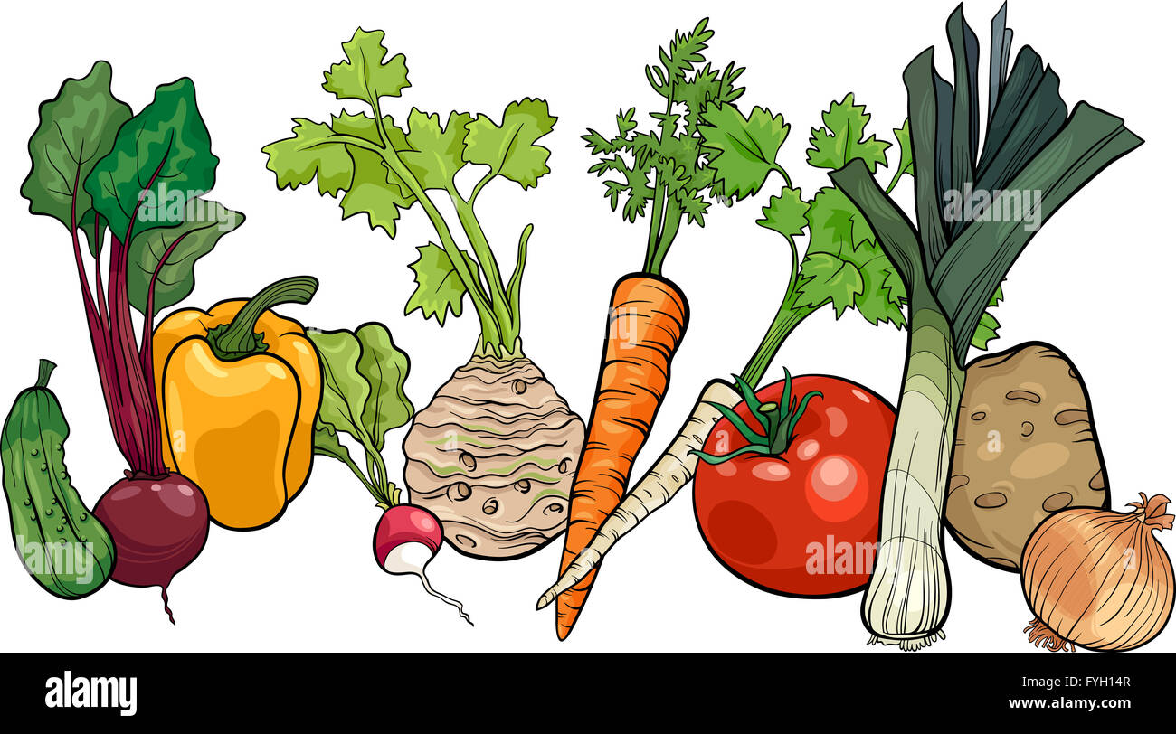 vegetables big group cartoon illustration Stock Photo Alamy