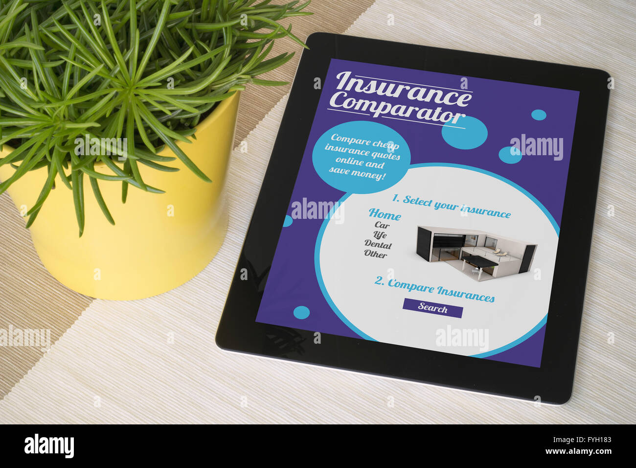 insurance comparator tablet. All screen graphics are made up Stock ...