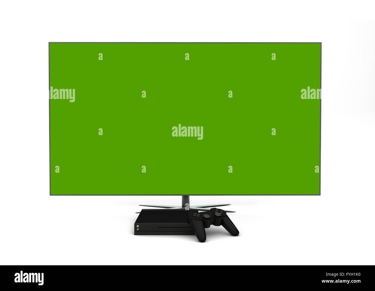 Computer gaming and entertainment technology concept: 3d generated mock-up television, gamepad and game console isolated Stock Photo