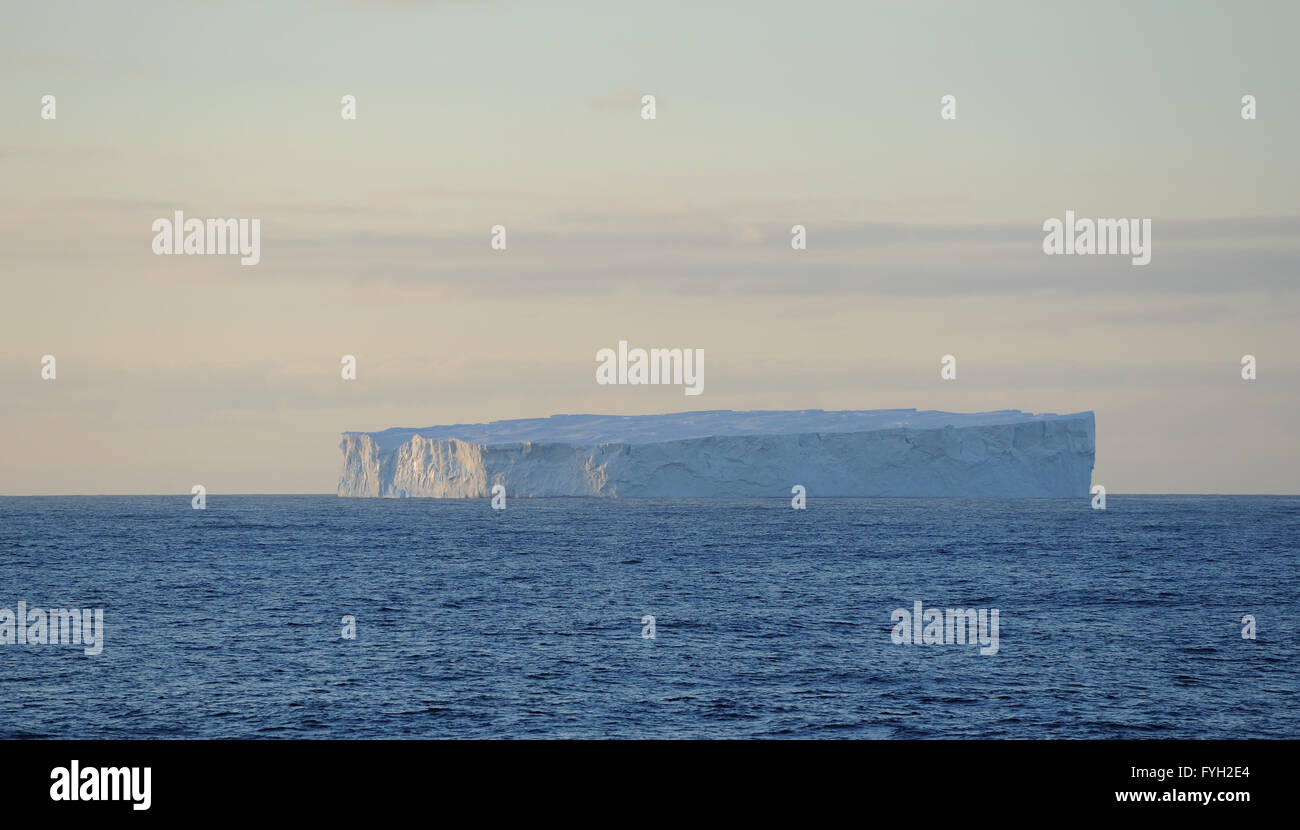 Tabular iceberg  in the Southern Ocean near the South Orkney Islands at sunset. South Orkney Islands. Stock Photo