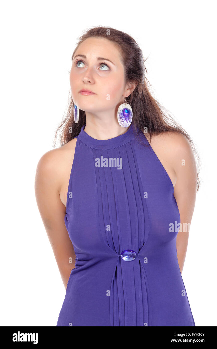 Portrait of a beautiful young woman in blue dress Stock Photo - Alamy