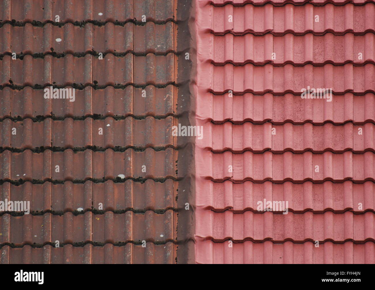 Old and new roof tiles side by side Stock Photo Alamy