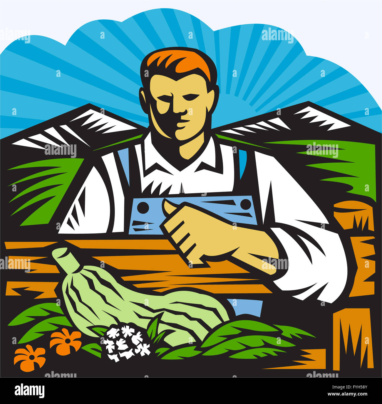Organic Farmer Farm Produce Harvest Retro Stock Photo - Alamy
