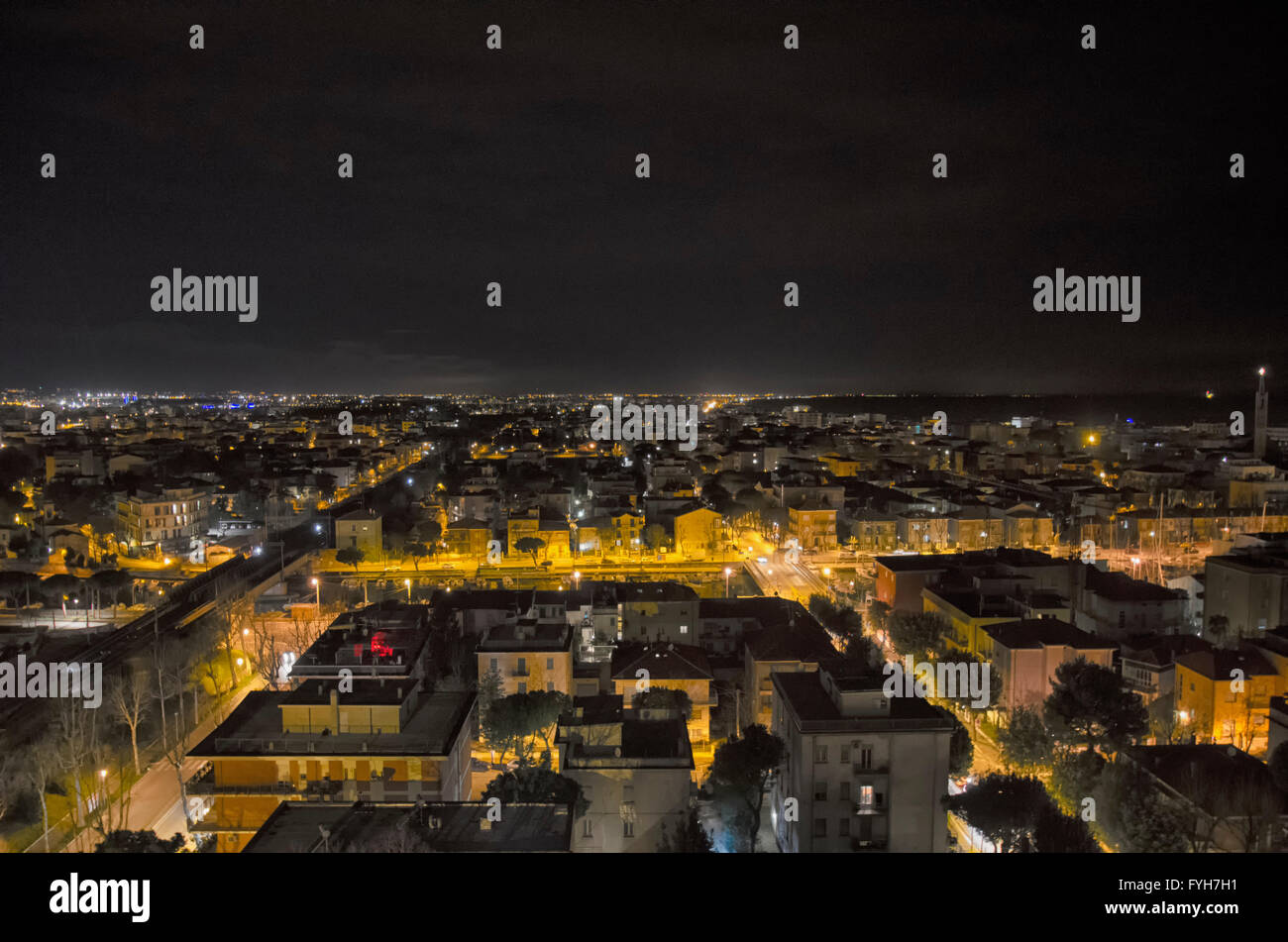 Skyline Rimini Aerial view of the town of Rimini at night Stock Photo - Alamy