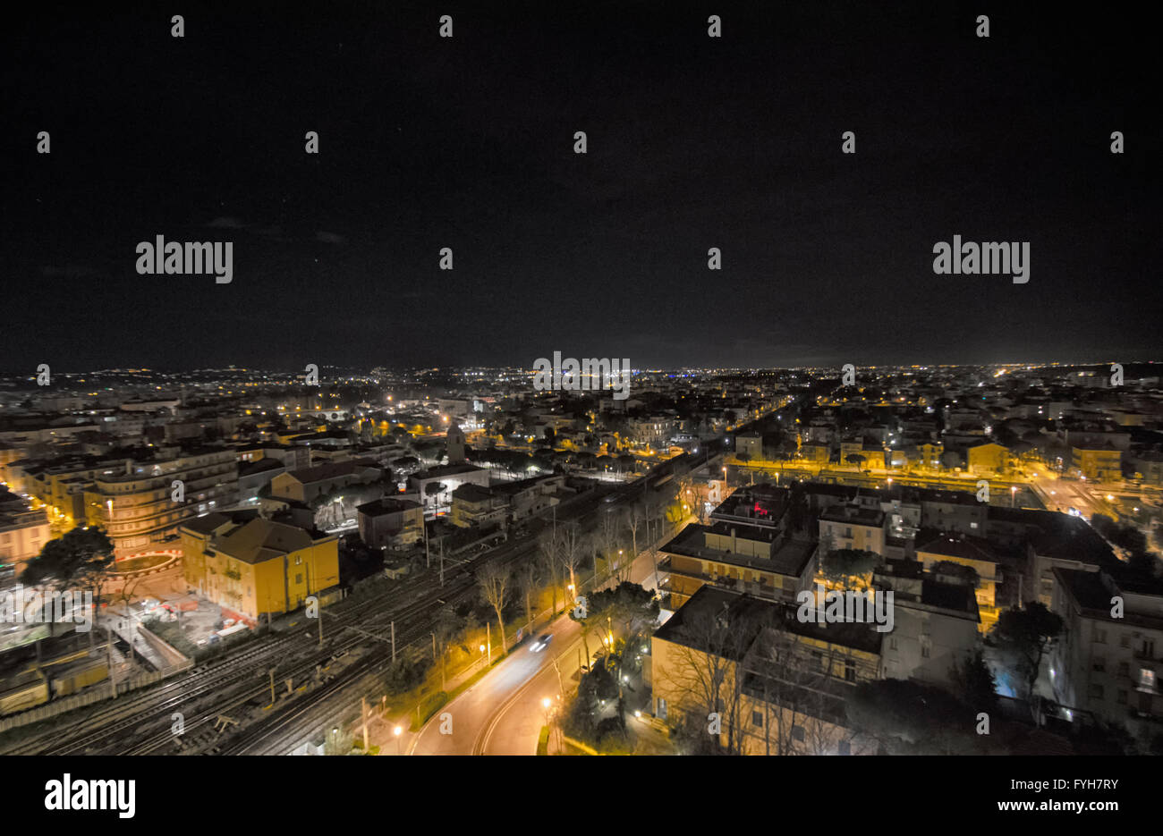 Skyline Rimini Aerial view of the city of Rimini at night Stock Photo - Alamy