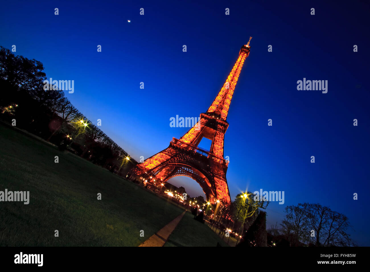 PARIS APR 20 Eiffel Tower Light and Beam Performance Show in Dusk on April 20 Stock Photo Alamy