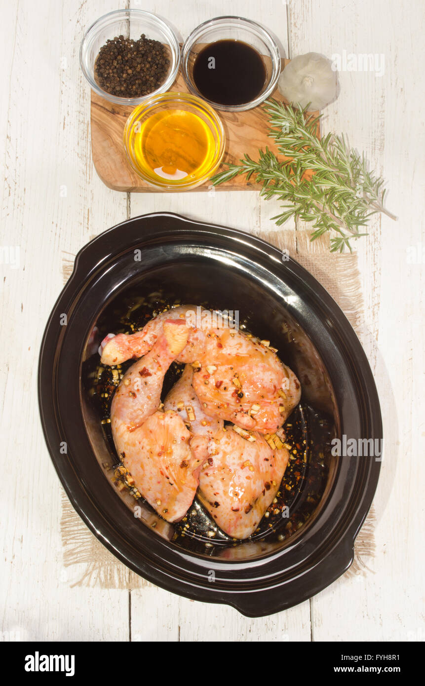 honey, soya sauce, garlic and black pepper marinated chicken leg in a